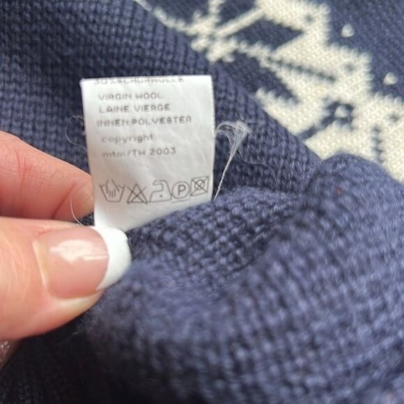 TIROL Sweater Mens L Navy White Wool Blend Nordic Snowflake Pullover Vintage - Picture 9 of 11